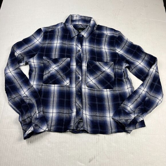 Rails Cropped Flannel Button Down Shirt Plaid Long Sleeve Casual Lounge Top S - Picture 1 of 9